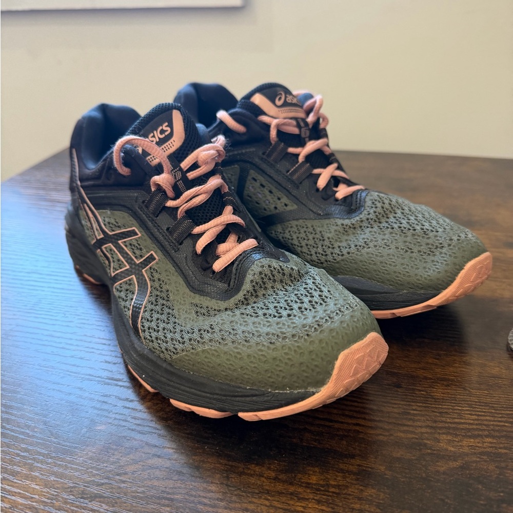 Asics Olive and Coral Athletic Sneakers